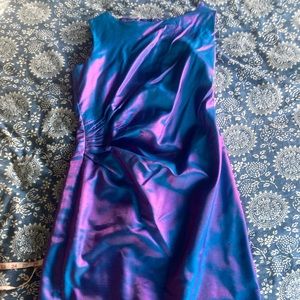 Iridescent silk shantung sheath dress with waist pleats